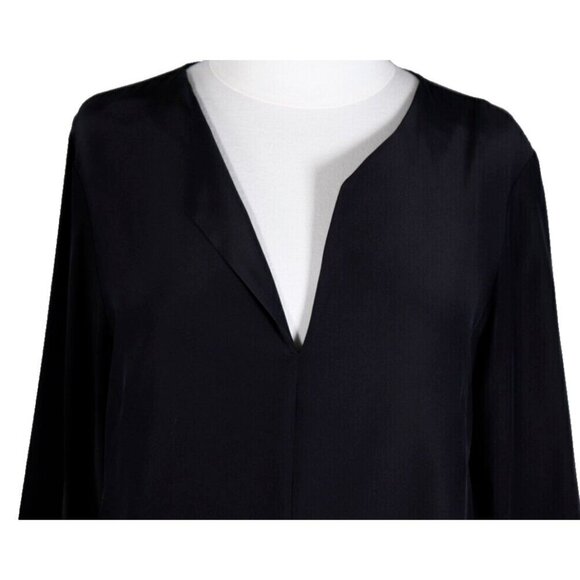 Lafayette 148 Women's Large Black Silk Blouse Top Slit V-Neck Long Sleeve Tunic - Picture 2 of 6